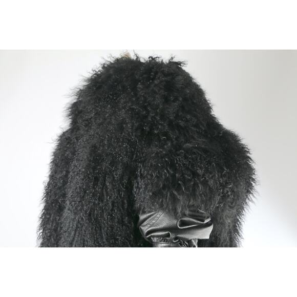 Vintage Black Mongolian Shearling Lamb Jacket Vest Boho Fur Trim Leather Size S - Picture 14 of 16